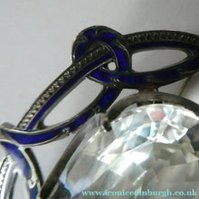 Load image into Gallery viewer, Antique Victorian Silver and Blue Enamel Brooch with Large Faceted Paste Stone
