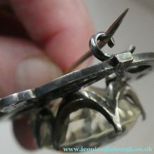 Load image into Gallery viewer, Antique Victorian Silver and Blue Enamel Brooch with Large Faceted Paste Stone
