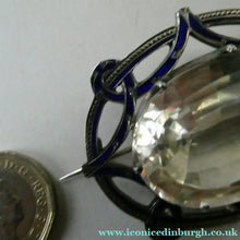Load image into Gallery viewer, Antique Victorian Silver and Blue Enamel Brooch with Large Faceted Paste Stone

