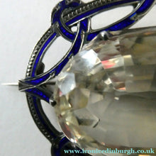 Load image into Gallery viewer, Antique Victorian Silver and Blue Enamel Brooch with Large Faceted Paste Stone
