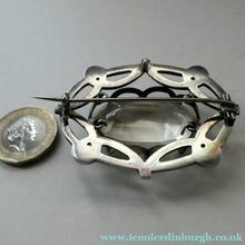Load image into Gallery viewer, Antique Victorian Silver and Blue Enamel Brooch with Large Faceted Paste Stone
