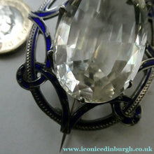 Load image into Gallery viewer, Antique Victorian Silver and Blue Enamel Brooch with Large Faceted Paste Stone
