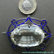 Load image into Gallery viewer, Antique Victorian Silver and Blue Enamel Brooch with Large Faceted Paste Stone
