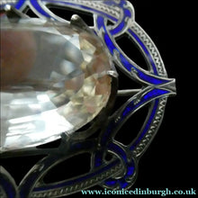 Load image into Gallery viewer, Antique Victorian Silver and Blue Enamel Brooch with Large Faceted Paste Stone
