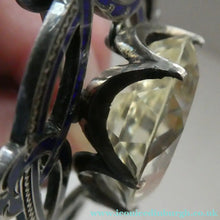 Load image into Gallery viewer, Antique Victorian Silver and Blue Enamel Brooch with Large Faceted Paste Stone
