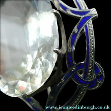 Load image into Gallery viewer, Antique Victorian Silver and Blue Enamel Brooch with Large Faceted Paste Stone
