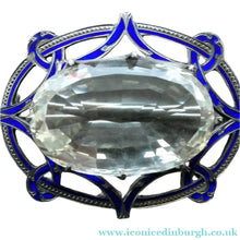 Load image into Gallery viewer, Antique Victorian Silver and Blue Enamel Brooch with Large Faceted Paste Stone
