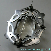 Load image into Gallery viewer, Antique Victorian Silver and Blue Enamel Brooch with Large Faceted Paste Stone
