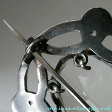 Load image into Gallery viewer, Antique Victorian Silver and Blue Enamel Brooch with Large Faceted Paste Stone

