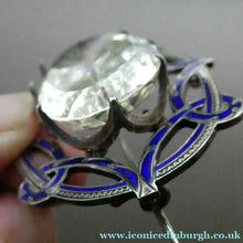 Load image into Gallery viewer, Antique Victorian Silver and Blue Enamel Brooch with Large Faceted Paste Stone
