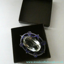 Load image into Gallery viewer, Antique Victorian Silver and Blue Enamel Brooch with Large Faceted Paste Stone
