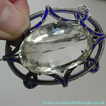 Load image into Gallery viewer, Antique Victorian Silver and Blue Enamel Brooch with Large Faceted Paste Stone
