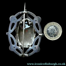 Load image into Gallery viewer, Antique Victorian Silver and Blue Enamel Brooch with Large Faceted Paste Stone
