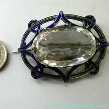 Load image into Gallery viewer, Antique Victorian Silver and Blue Enamel Brooch with Large Faceted Paste Stone
