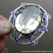 Load image into Gallery viewer, Antique Victorian Silver and Blue Enamel Brooch with Large Faceted Paste Stone
