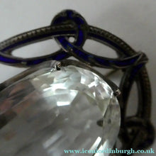 Load image into Gallery viewer, Antique Victorian Silver and Blue Enamel Brooch with Large Faceted Paste Stone
