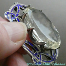 Load image into Gallery viewer, Antique Victorian Silver and Blue Enamel Brooch with Large Faceted Paste Stone
