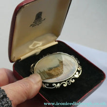 Load image into Gallery viewer, VICTORIAN SOLID SILVER Brooch with Painted Miniature of Holyroodhouse / Holyrood Palace and Decorative Border
