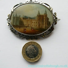 Load image into Gallery viewer, Victorian Silver Brooch with Miniature Painting of Holyrood Palace in Edinburgh
