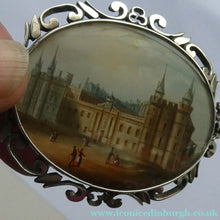 Load image into Gallery viewer, Victorian Silver Brooch with Miniature Painting of Holyrood Palace in Edinburgh
