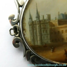 Load image into Gallery viewer, Victorian Silver Brooch with Miniature Painting of Holyrood Palace in Edinburgh
