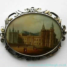 Load image into Gallery viewer, Victorian Silver Brooch with Miniature Painting of Holyrood Palace in Edinburgh
