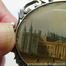 Load image into Gallery viewer, Victorian Silver Brooch with Miniature Painting of Holyrood Palace in Edinburgh
