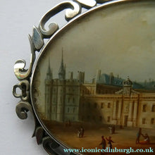 Load image into Gallery viewer, Victorian Silver Brooch with Miniature Painting of Holyrood Palace in Edinburgh
