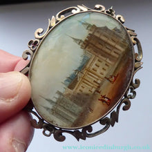 Load image into Gallery viewer, Victorian Silver Brooch with Miniature Painting of Holyrood Palace in Edinburgh
