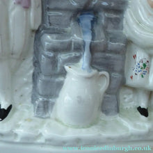 Load image into Gallery viewer, Antique STAFFORDSHIRE Flatback Figurine. Victorian Couple Standing Beside a Water Wall. Excellent Condition

