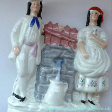 Load image into Gallery viewer, Antique STAFFORDSHIRE Flatback Figurine. Victorian Couple Standing Beside a Water Wall. Excellent Condition
