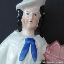 Load image into Gallery viewer, Antique STAFFORDSHIRE Flatback Figurine. Victorian Couple Standing Beside a Water Wall. Excellent Condition
