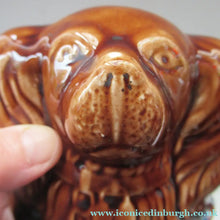 Load image into Gallery viewer, Antique Staffordshire Spaniel's Head Money Box or Saving Bank. Treacle Glaze
