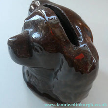 Load image into Gallery viewer, Antique Staffordshire 19th Century Bank or Money Box with Treacle Glaze. In the form of a Spaniel's Head
