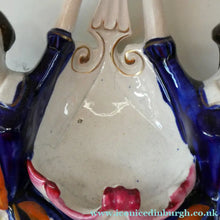 Load image into Gallery viewer, Antique Staffordshire Figurine. Pair of Scottish Lasses Dancing. Antique Ceramic Pocket Watch Holder
