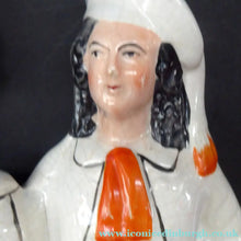 Load image into Gallery viewer, LARGE Antique STAFFORDSHIRE Figurine of a Country Couple Back from Harvest; Height 12 1/2 inches
