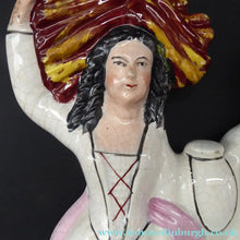 Load image into Gallery viewer, LARGE Antique STAFFORDSHIRE Figurine of a Country Couple Back from Harvest; Height 12 1/2 inches
