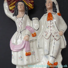 Load image into Gallery viewer, LARGE Antique STAFFORDSHIRE Figurine of a Country Couple Back from Harvest; Height 12 1/2 inches
