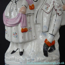 Load image into Gallery viewer, LARGE Antique STAFFORDSHIRE Figurine of a Country Couple Back from Harvest; Height 12 1/2 inches
