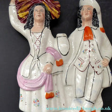 Load image into Gallery viewer, LARGE Antique STAFFORDSHIRE Figurine of a Country Couple Back from Harvest; Height 12 1/2 inches
