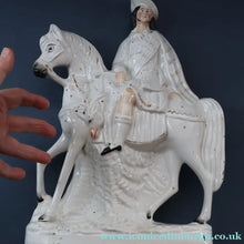 Load image into Gallery viewer, Antique Victorian STAFFORDSHIRE Figurine. Huntsman (Wearing a Cap with Cockade) on Horseback; 14 3/4 inches
