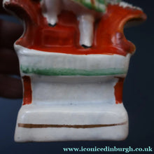 Load image into Gallery viewer, Antique STAFFORDSHIRE Figurine. Little Child in Kilt Standing on a Chair. A Pheasant Perching on Chair Back
