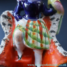 Load image into Gallery viewer, Antique STAFFORDSHIRE Figurine. Little Child in Kilt Standing on a Chair. A Pheasant Perching on Chair Back
