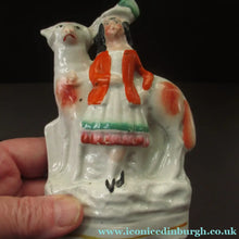 Load image into Gallery viewer, Miniature Antique Staffordshire Flatback Wee Girl with Massive Sheep
