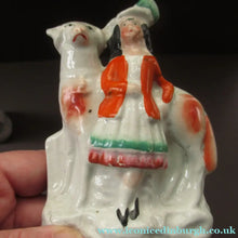 Load image into Gallery viewer, Miniature Antique Staffordshire Flatback Wee Girl with Massive Sheep

