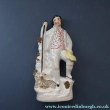 Load image into Gallery viewer, Unusual ANTIQUE Victorian Staffordshire Figurine of a Little Shepherd with Sheep at his Feet
