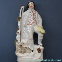 Load image into Gallery viewer, Unusual ANTIQUE Victorian Staffordshire Figurine of a Little Shepherd with Sheep at his Feet
