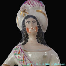 Load image into Gallery viewer, Antique Victorian Staffordshire Figurine. Lady Playing a Concertina with Lamb at her Feet
