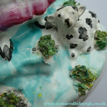 Load image into Gallery viewer, Antique Victorian Staffordshire Figurine. Lady Playing a Concertina with Lamb at her Feet
