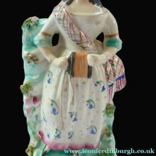 Load image into Gallery viewer, Antique Victorian Staffordshire Figurine. Lady Playing a Concertina with Lamb at her Feet
